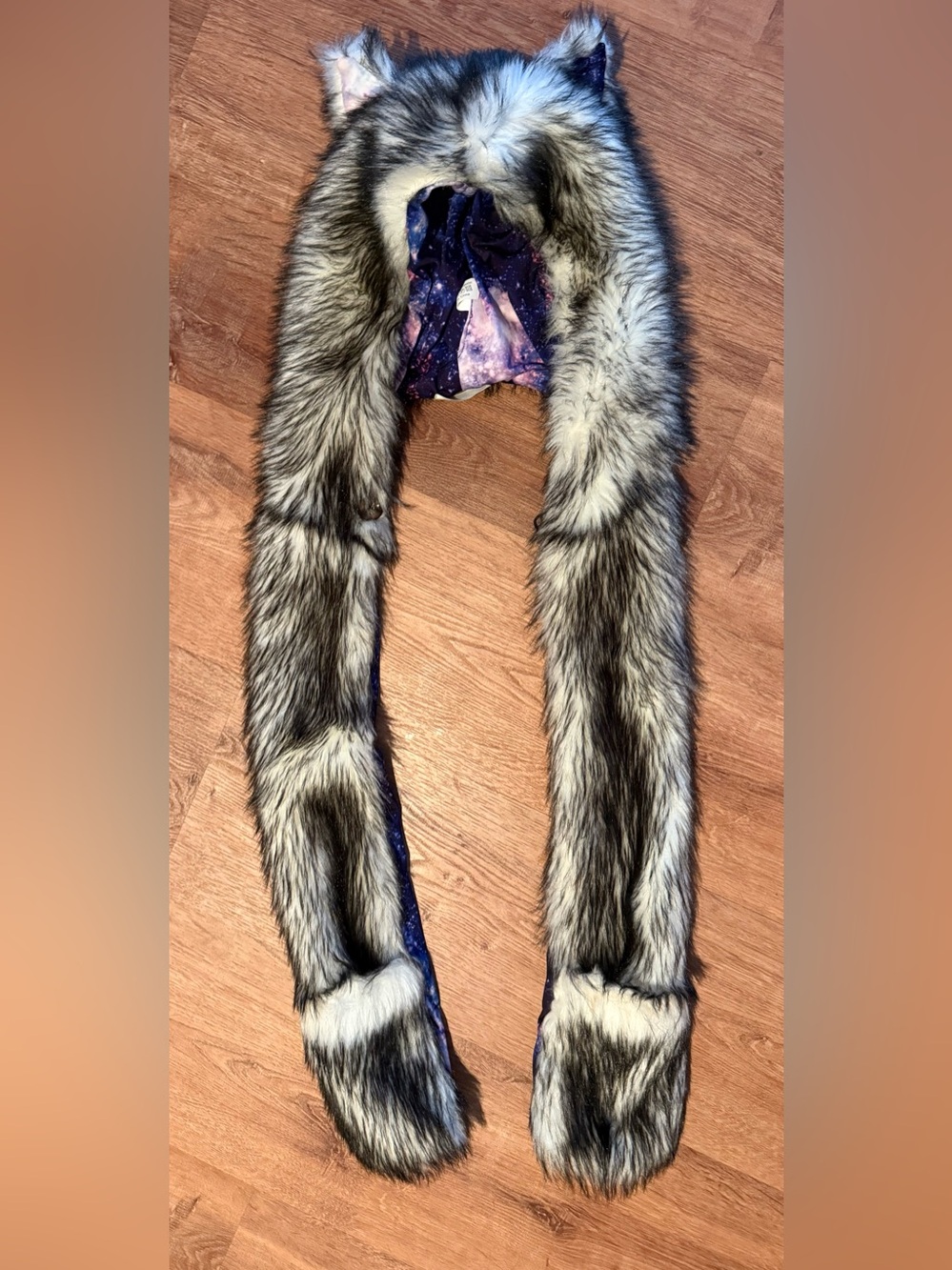 Faux Fur Hooded Scarf Space Galaxy - Women Accessories